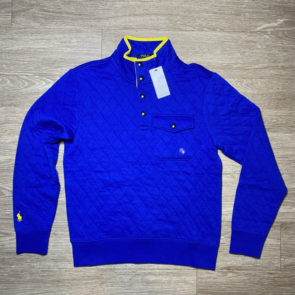 *NWT* Men’s‎ SMALL Polo Ralph Lauren 1/4 Snap S Quilted Pullover Sweat Blue $168